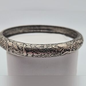 Vintage Silver Floral Scroll Bangle Bracelet Classic Casual Gift Jewelry